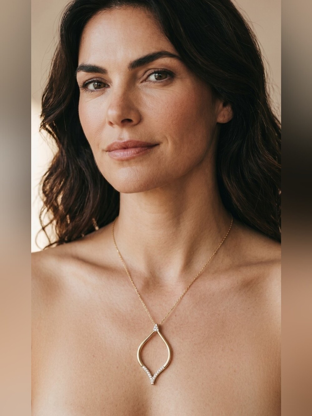 Gold-tone Teardrop Pendant Necklace with Pavé Accent, New In Gift Box